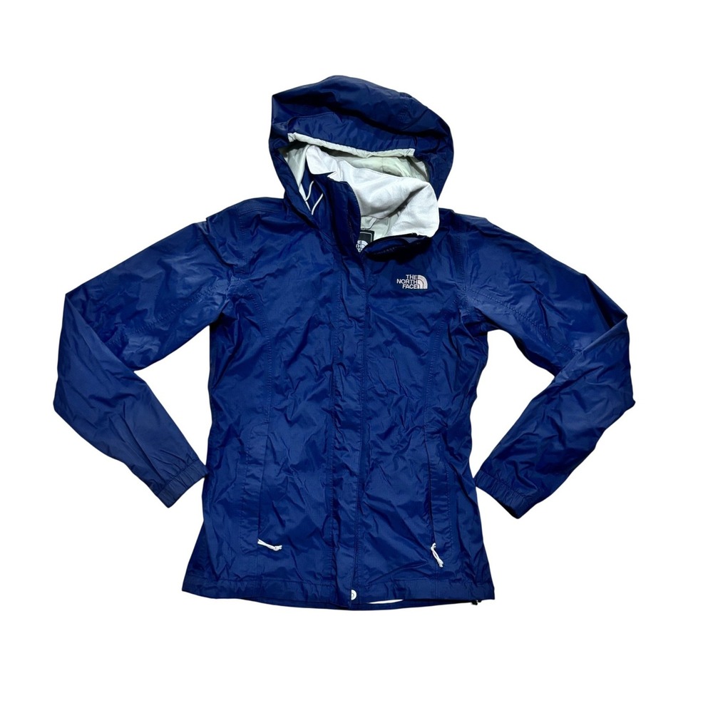 The North Face Womens HyVent Rain Jacket Navy Blue Hooded Windbreaker XS TP